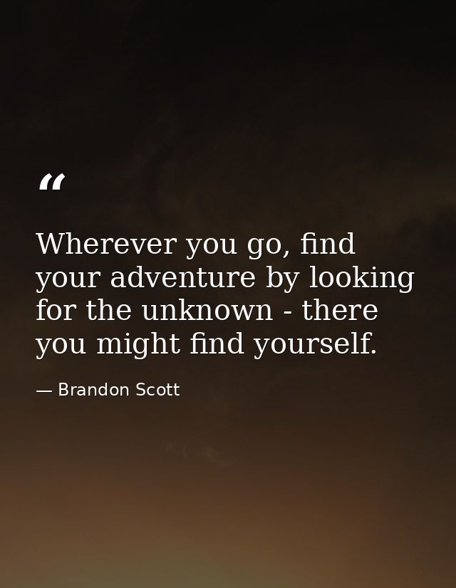Wherever you go, find your adventure by looking for the unknown - there you might find yourself. — Brandon Scott