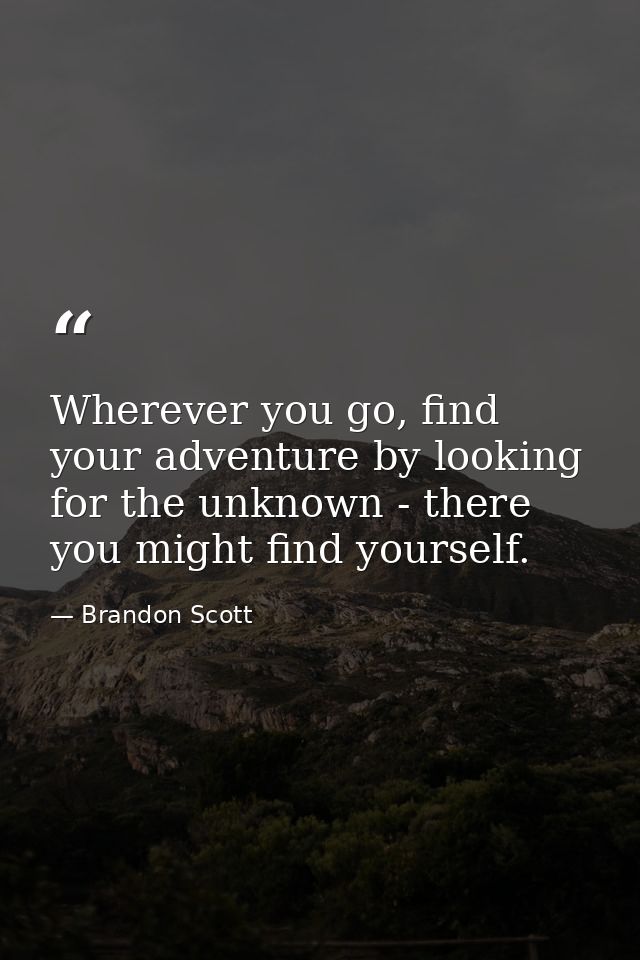 Wherever you go, find your adventure by looking for the unknown - there you might find yourself. — Brandon Scott