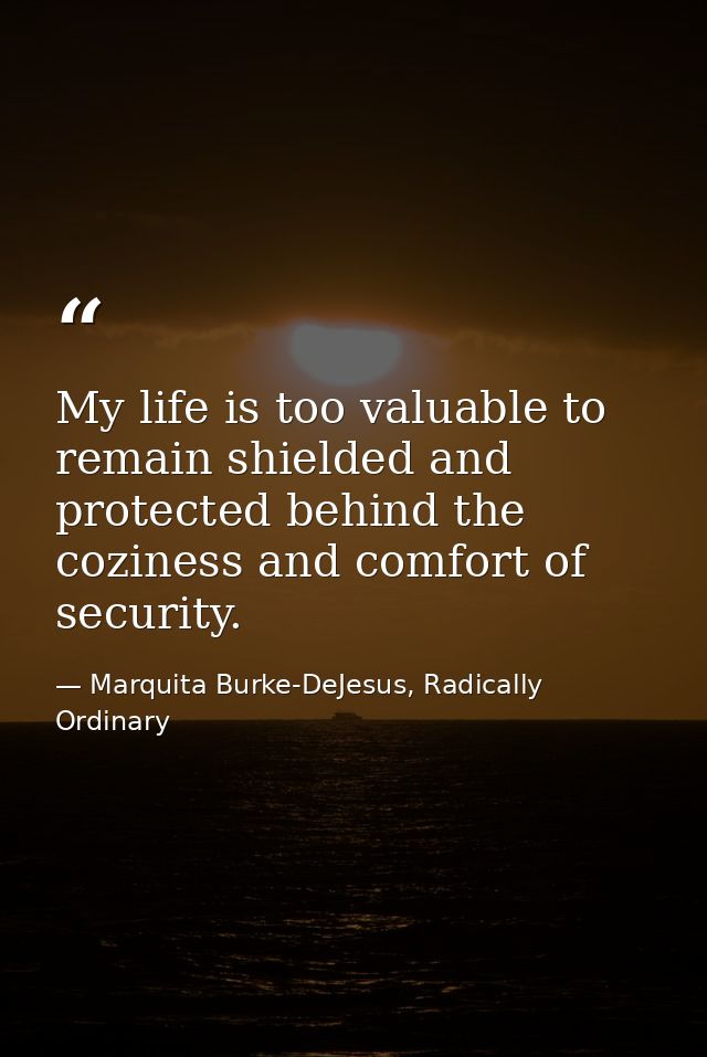 My life is too valuable to remain shielded and protected behind the coziness and comfort of security. — Marquita Burke-DeJesus, Radically Ordinary