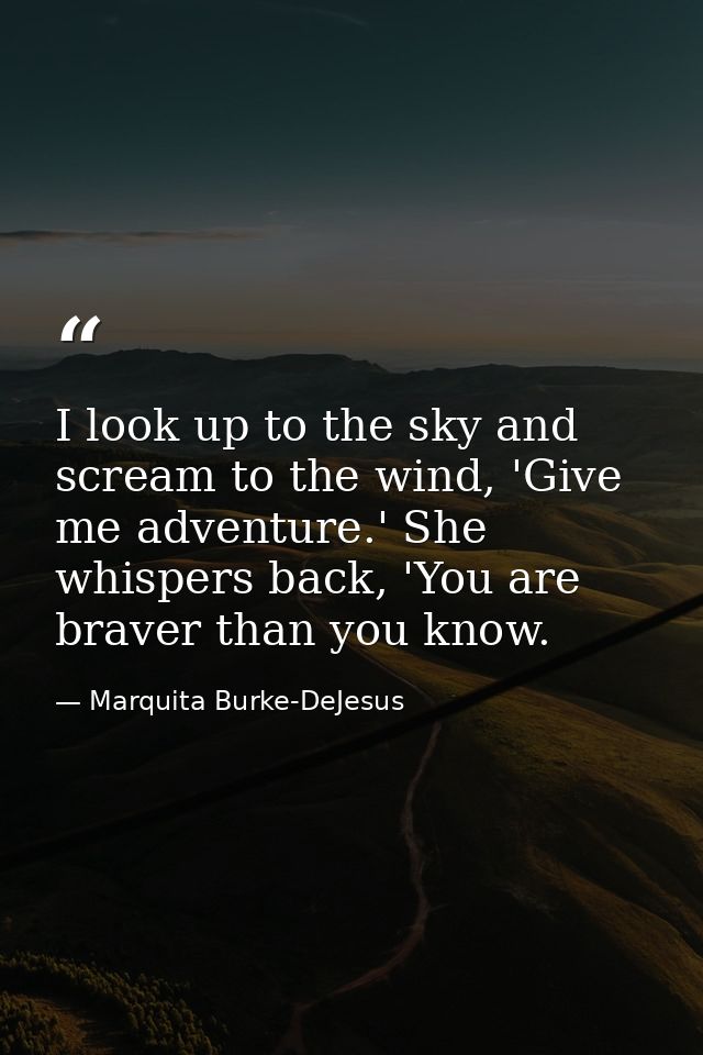 I look up to the sky and scream to the wind, 'Give me adventure.' She whispers back, 'You are braver than you know. — Marquita Burke-DeJesus