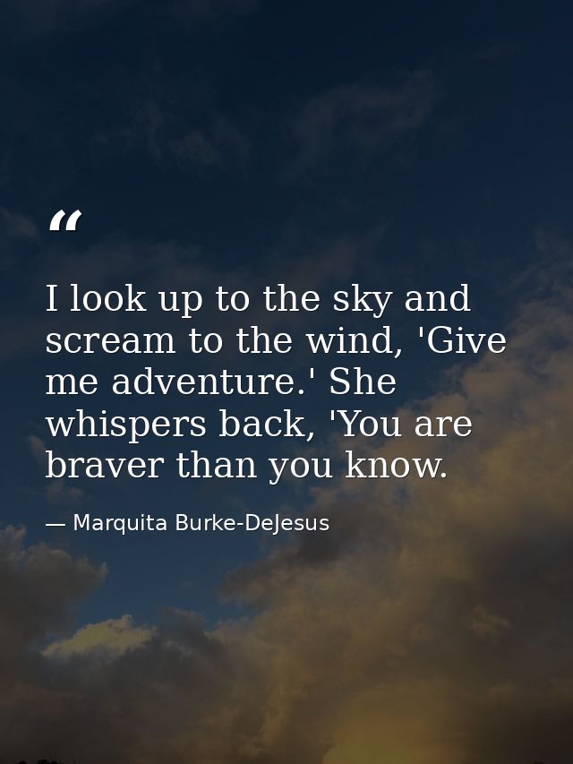 I look up to the sky and scream to the wind, 'Give me adventure.' She whispers back, 'You are braver than you know. — Marquita Burke-DeJesus