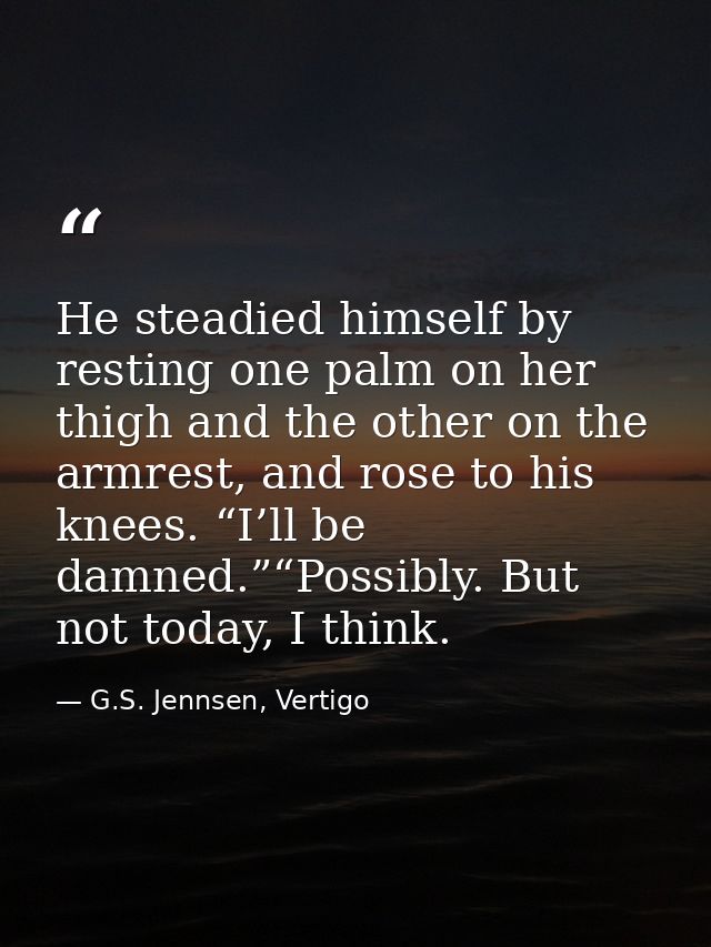 He steadied himself by resting one palm on her thigh and the other on the armrest, and rose to his knees. “I’ll be damne — G.S. Jennsen, Vertigo