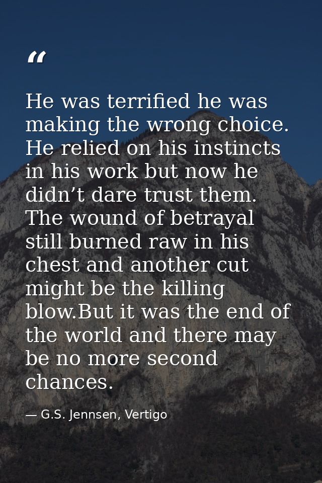 He was terrified he was making the wrong choice. He relied on his instincts in his work but now he didn’t dare trust the — G.S. Jennsen, Vertigo