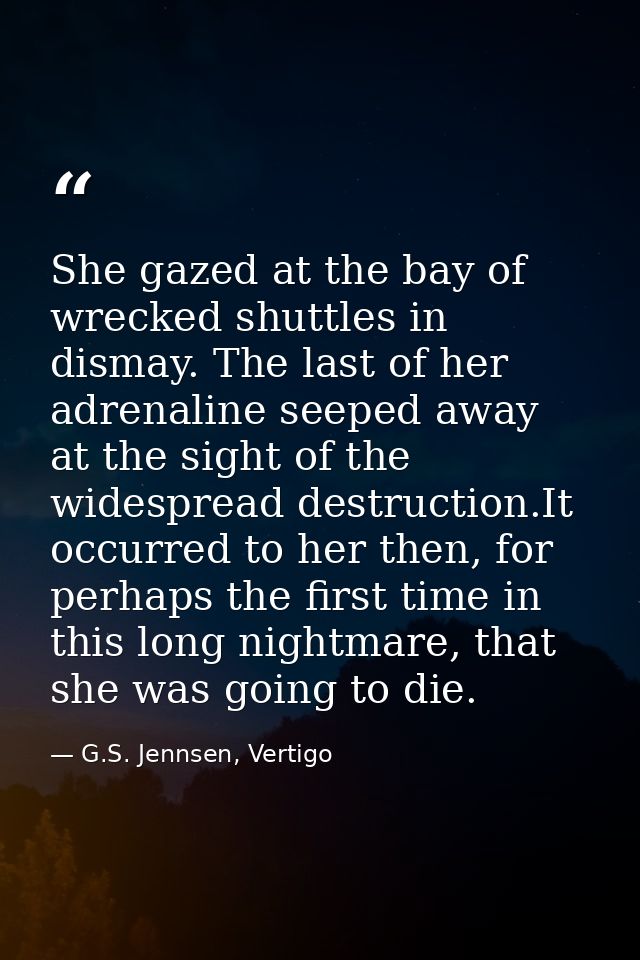 She gazed at the bay of wrecked shuttles in dismay. The last of her adrenaline seeped away at the sight of the widesprea — G.S. Jennsen, Vertigo