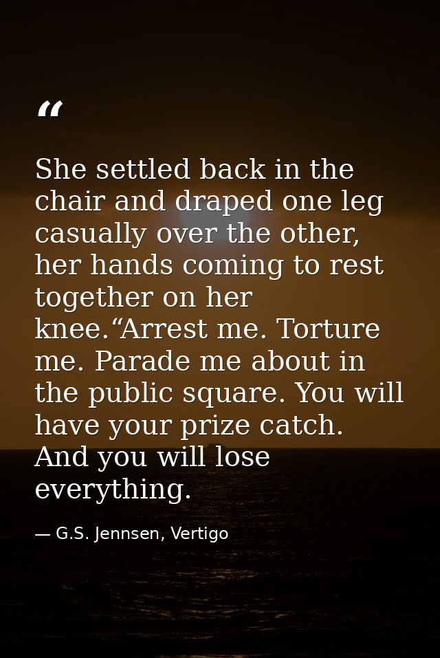She settled back in the chair and draped one leg casually over the other, her hands coming to rest together on her knee. — G.S. Jennsen, Vertigo