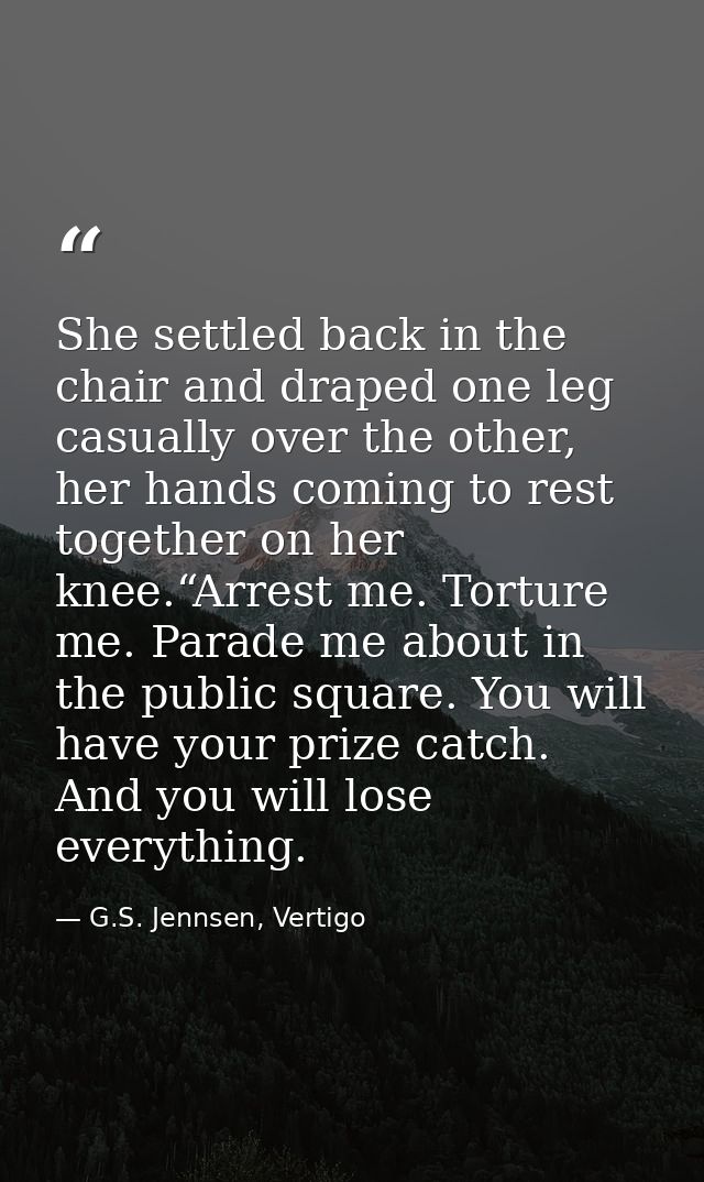 She settled back in the chair and draped one leg casually over the other, her hands coming to rest together on her knee. — G.S. Jennsen, Vertigo