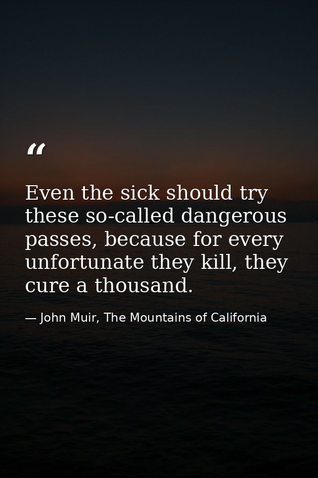 Even the sick should try these so-called dangerous passes, because for every unfortunate they kill, they cure a thousand — John Muir, The Mountains of California