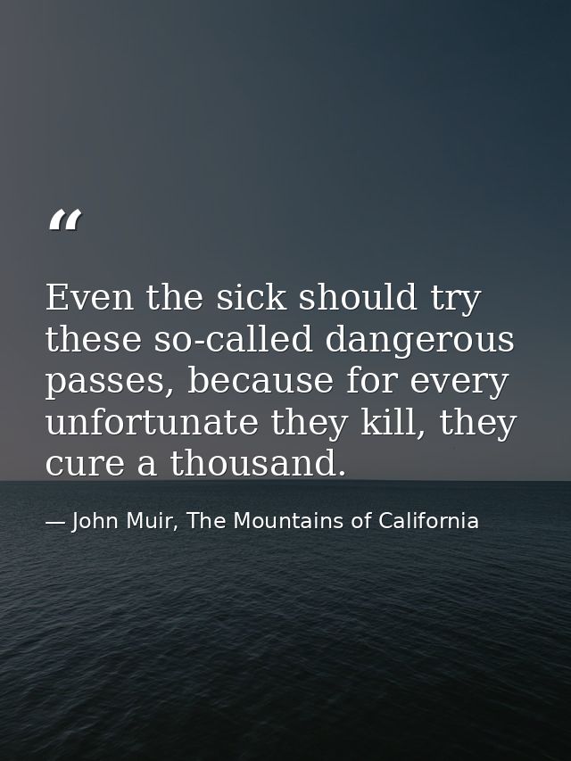 Even the sick should try these so-called dangerous passes, because for every unfortunate they kill, they cure a thousand — John Muir, The Mountains of California