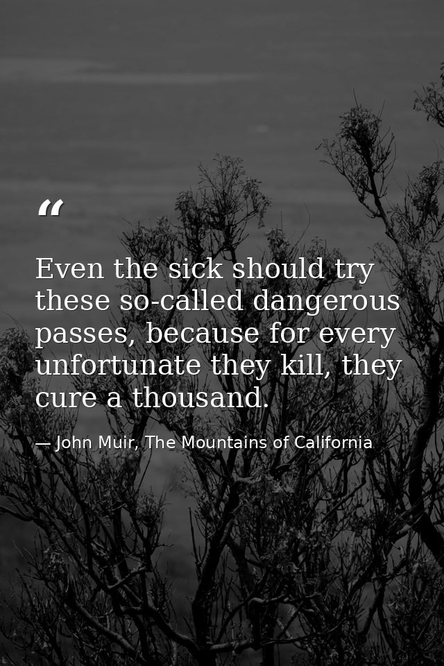 Even the sick should try these so-called dangerous passes, because for every unfortunate they kill, they cure a thousand — John Muir, The Mountains of California