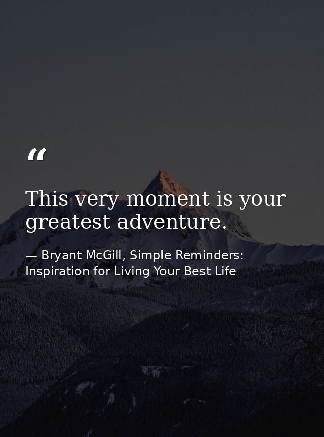 This very moment is your greatest adventure. — Bryant McGill, Simple Reminders: Inspiration for Living Your Best Life