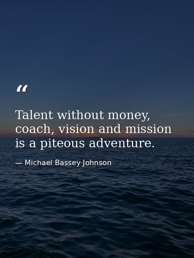 Talent without money, coach, vision and mission is a piteous adventure. — Michael Bassey Johnson