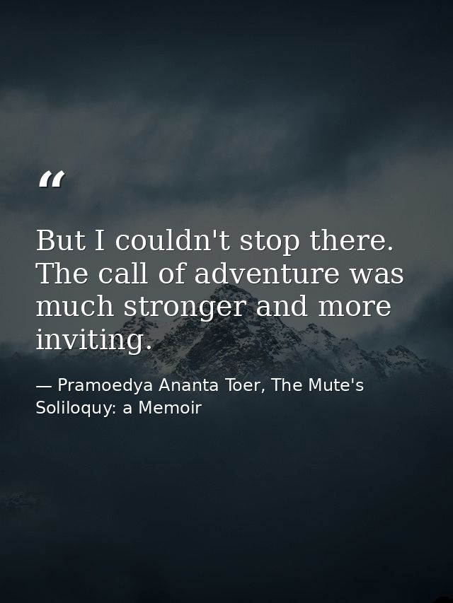 But I couldn't stop there. The call of adventure was much stronger and more inviting. — Pramoedya Ananta Toer, The Mute's Soliloquy: a Memoir