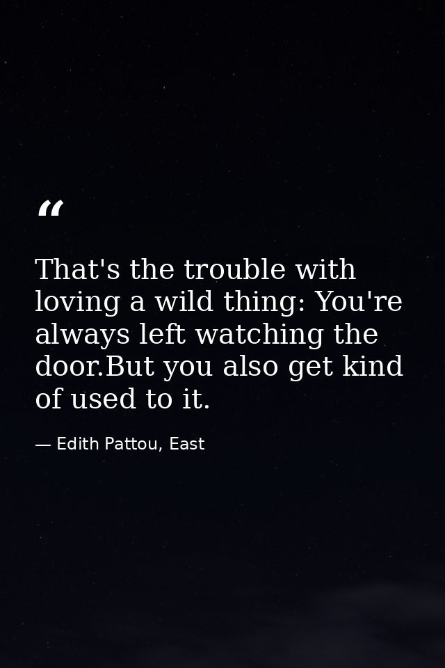 That's the trouble with loving a wild thing: You're always left watching the door.But you also get kind of used to it. — Edith Pattou, East