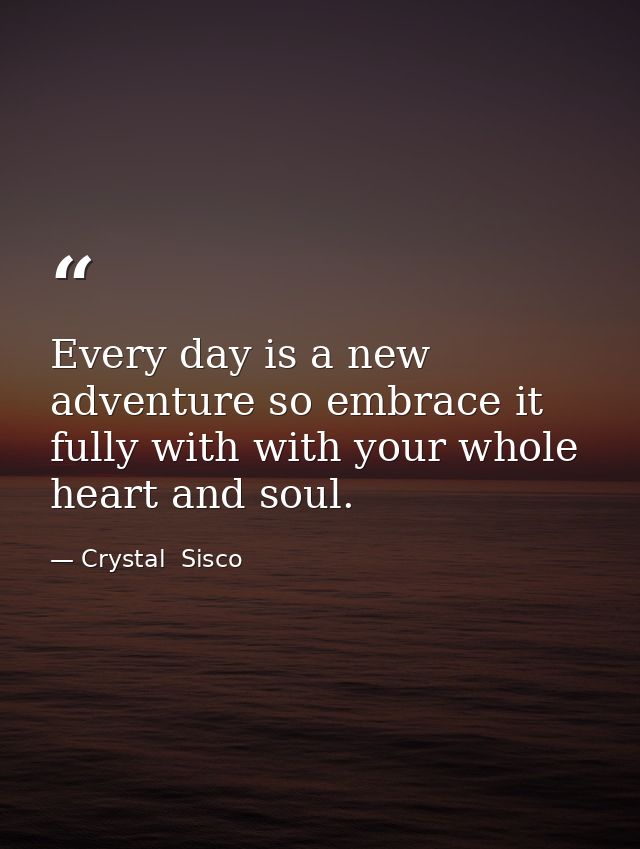 Every day is a new adventure so embrace it fully with with your whole heart and soul. — Crystal  Sisco