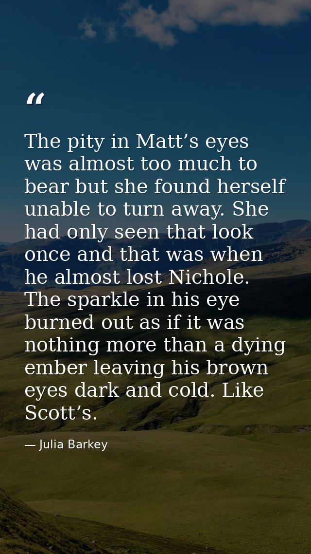 The pity in Matt’s eyes was almost too much to bear but she found herself unable to turn away. She had only seen that lo — Julia Barkey