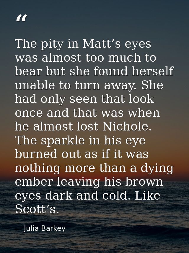 The pity in Matt’s eyes was almost too much to bear but she found herself unable to turn away. She had only seen that lo — Julia Barkey