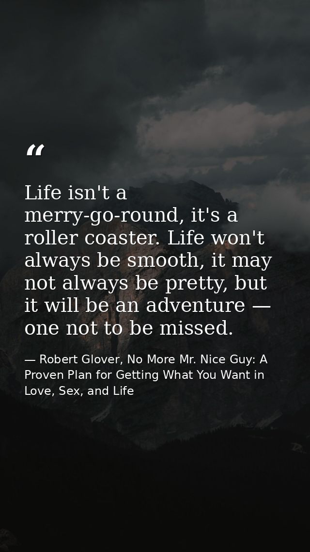 Life isn't a merry-go-round, it's a roller coaster. Life won't always be smooth, it may not always be pretty, but it wil — Robert Glover, No More Mr. Nice Guy: A Proven Plan for Getting What You Want in Love, Sex, and Life