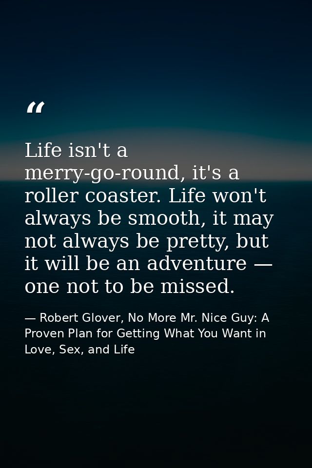 Life isn't a merry-go-round, it's a roller coaster. Life won't always be smooth, it may not always be pretty, but it wil — Robert Glover, No More Mr. Nice Guy: A Proven Plan for Getting What You Want in Love, Sex, and Life