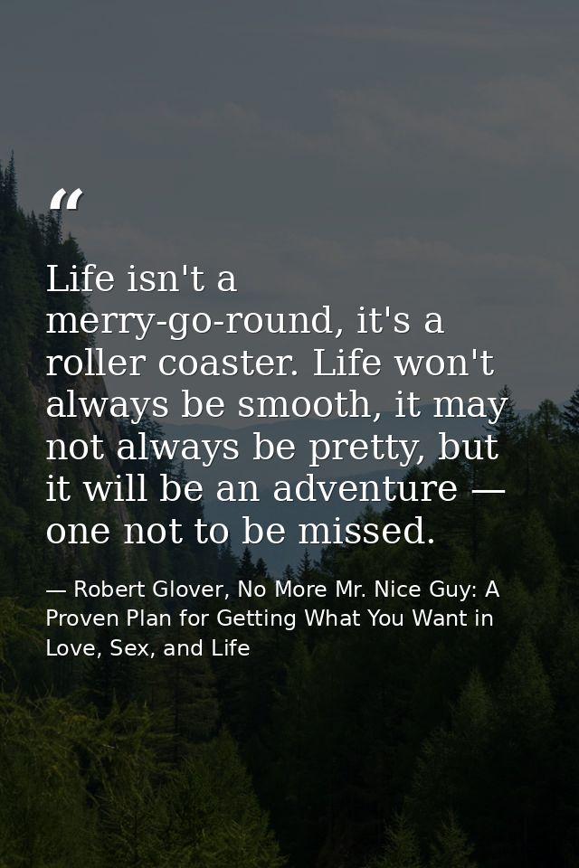 Life isn't a merry-go-round, it's a roller coaster. Life won't always be smooth, it may not always be pretty, but it wil — Robert Glover, No More Mr. Nice Guy: A Proven Plan for Getting What You Want in Love, Sex, and Life