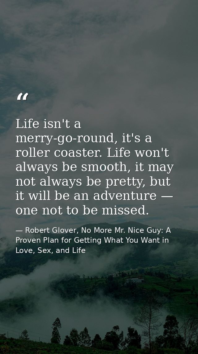 Life isn't a merry-go-round, it's a roller coaster. Life won't always be smooth, it may not always be pretty, but it wil — Robert Glover, No More Mr. Nice Guy: A Proven Plan for Getting What You Want in Love, Sex, and Life