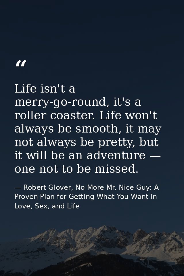 Life isn't a merry-go-round, it's a roller coaster. Life won't always be smooth, it may not always be pretty, but it wil — Robert Glover, No More Mr. Nice Guy: A Proven Plan for Getting What You Want in Love, Sex, and Life