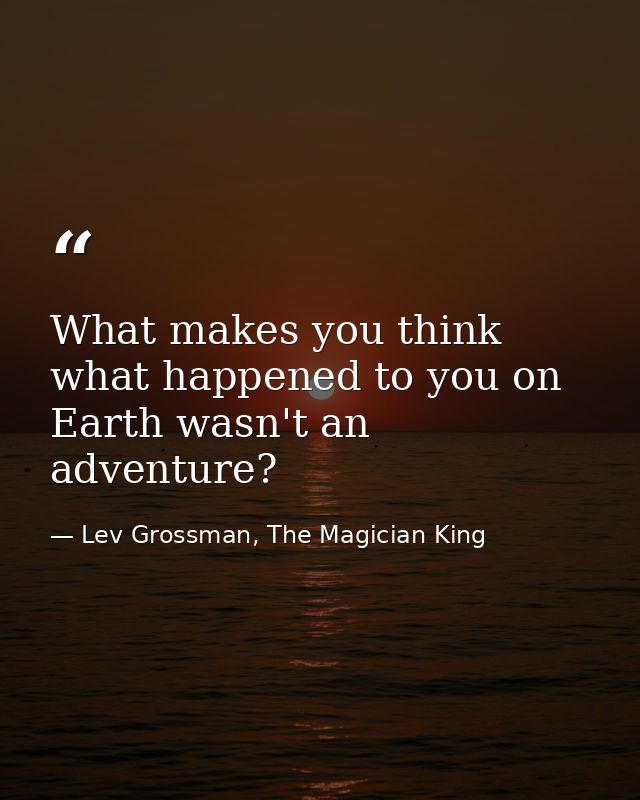 What makes you think what happened to you on Earth wasn't an adventure? — Lev Grossman, The Magician King