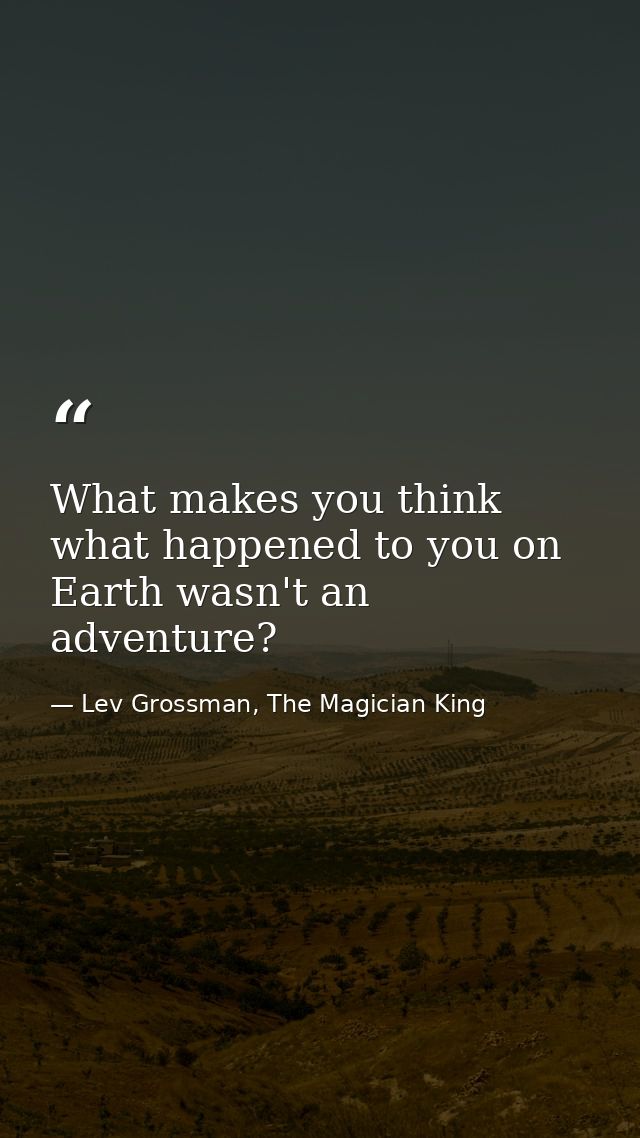 What makes you think what happened to you on Earth wasn't an adventure? — Lev Grossman, The Magician King