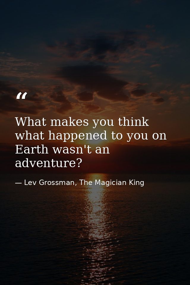What makes you think what happened to you on Earth wasn't an adventure? — Lev Grossman, The Magician King