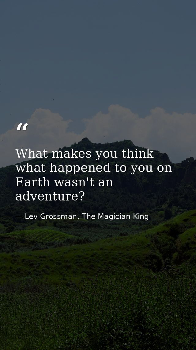 What makes you think what happened to you on Earth wasn't an adventure? — Lev Grossman, The Magician King