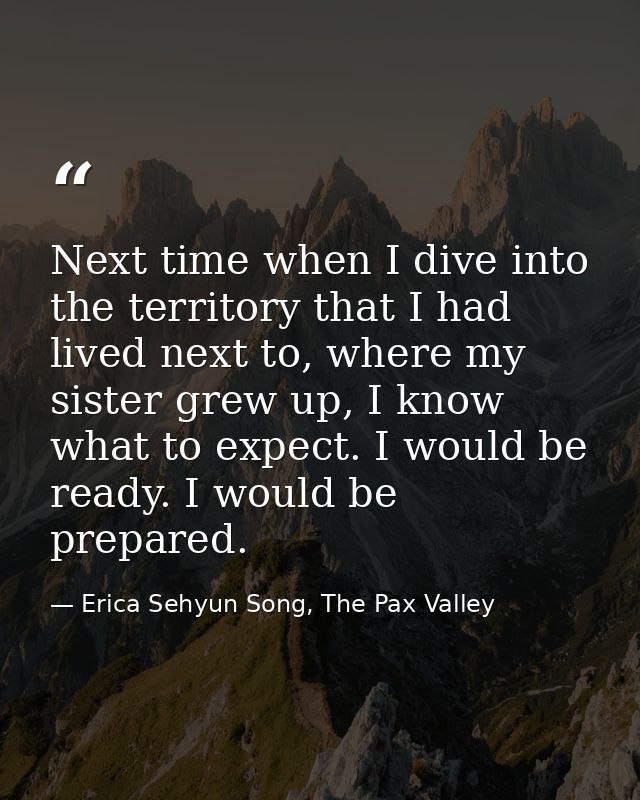 Next time when I dive into the territory that I had lived next to, where my sister grew up, I know what to expect. I wou — Erica Sehyun Song, The Pax Valley