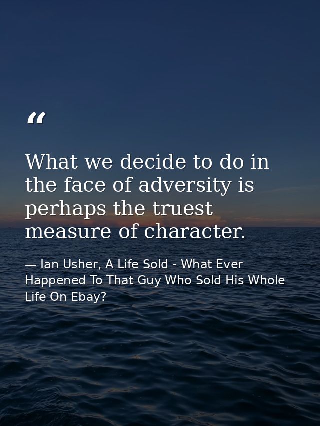 What we decide to do in the face of adversity is perhaps the truest measure of character. — Ian Usher, A Life Sold - What Ever Happened To That Guy Who Sold His Whole Life On Ebay?