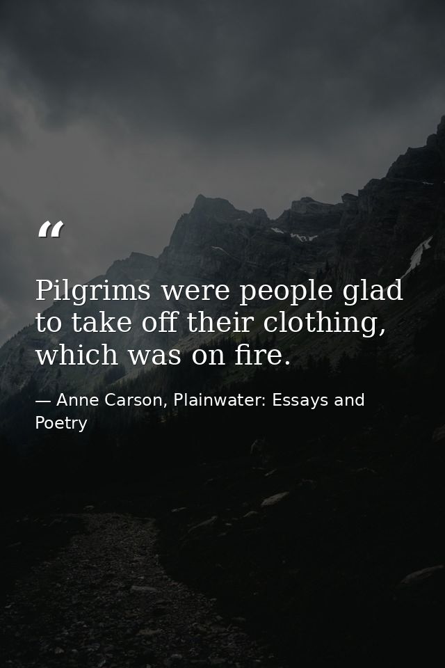 Pilgrims were people glad to take off their clothing, which was on fire. — Anne Carson, Plainwater: Essays and Poetry