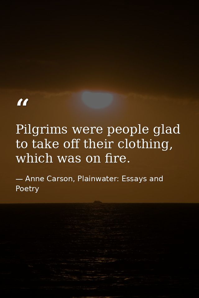Pilgrims were people glad to take off their clothing, which was on fire. — Anne Carson, Plainwater: Essays and Poetry