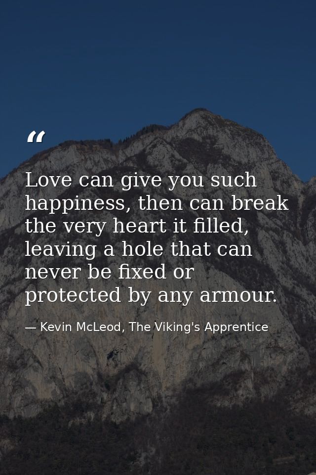 Love can give you such happiness, then can break the very heart it filled, leaving a hole that can never be fixed or pro — Kevin McLeod, The Viking's Apprentice