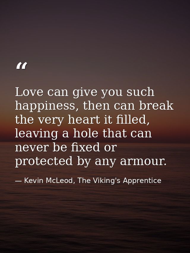 Love can give you such happiness, then can break the very heart it filled, leaving a hole that can never be fixed or pro — Kevin McLeod, The Viking's Apprentice