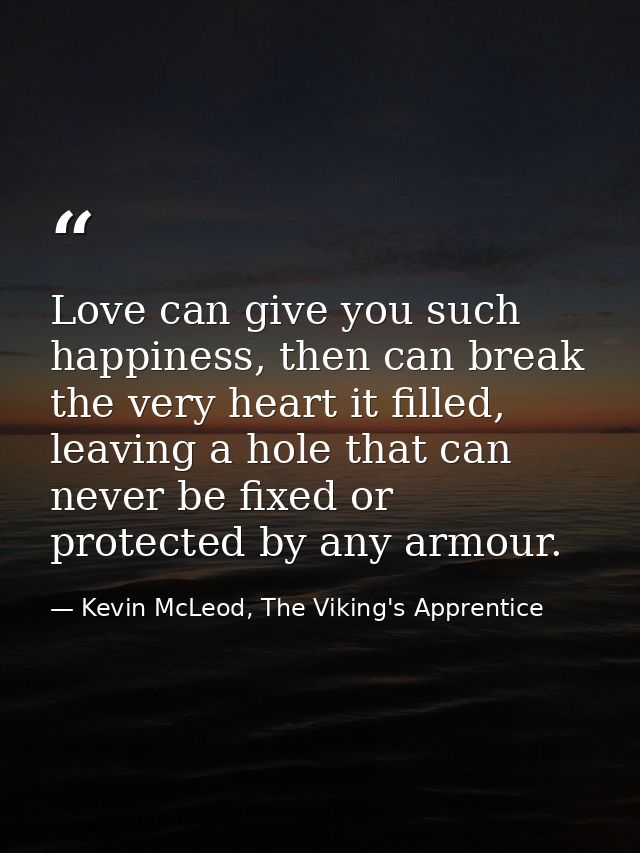 Love can give you such happiness, then can break the very heart it filled, leaving a hole that can never be fixed or pro — Kevin McLeod, The Viking's Apprentice