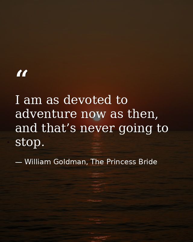 I am as devoted to adventure now as then, and that’s never going to stop. — William Goldman, The Princess Bride