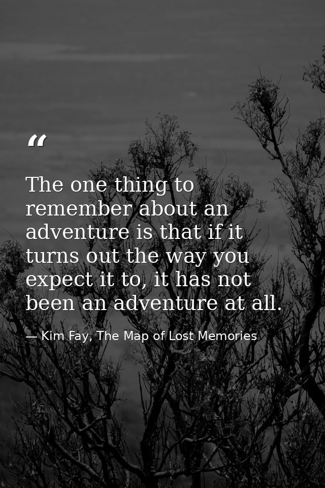 The one thing to remember about an adventure is that if it turns out the way you expect it to, it has not been an advent — Kim Fay, The Map of Lost Memories