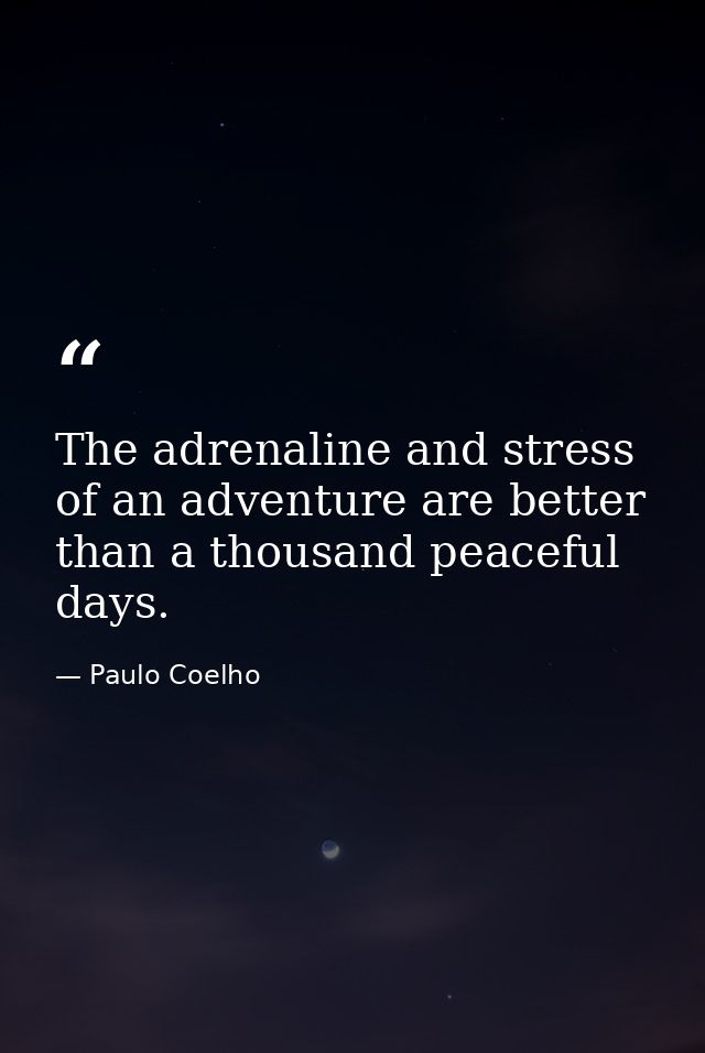 The adrenaline and stress of an adventure are better than a thousand peaceful days. — Paulo Coelho