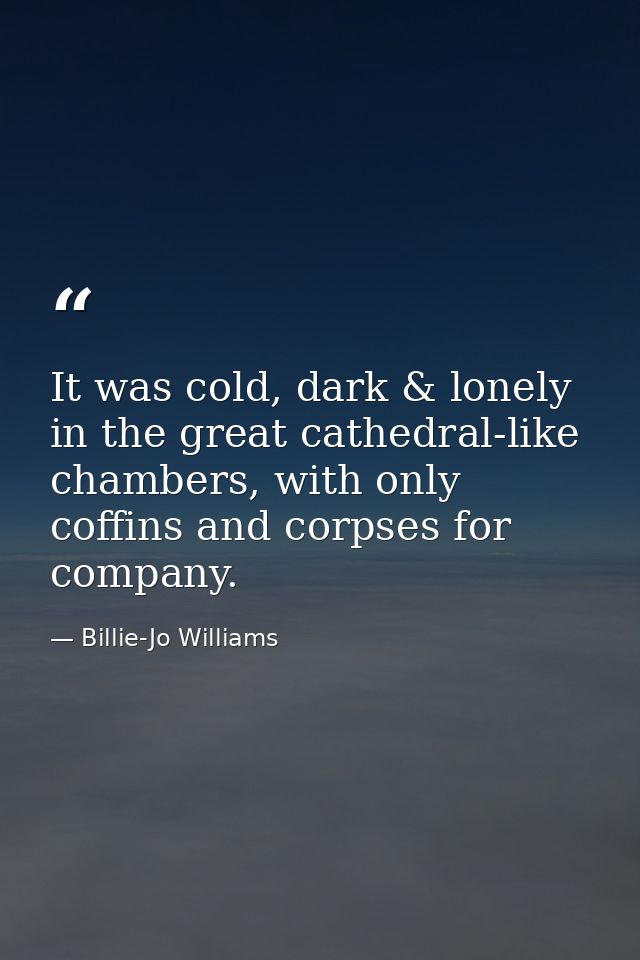 It was cold, dark & lonely in the great cathedral-like chambers, with only coffins and corpses for company. — Billie-Jo Williams