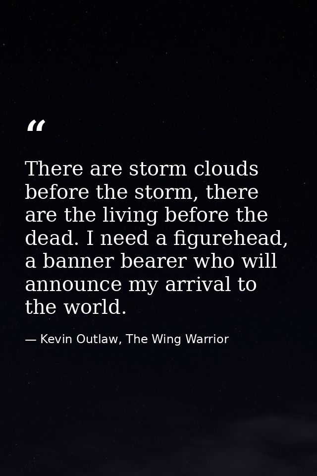 There are storm clouds before the storm, there are the living before the dead. I need a figurehead, a banner bearer who  — Kevin Outlaw, The Wing Warrior