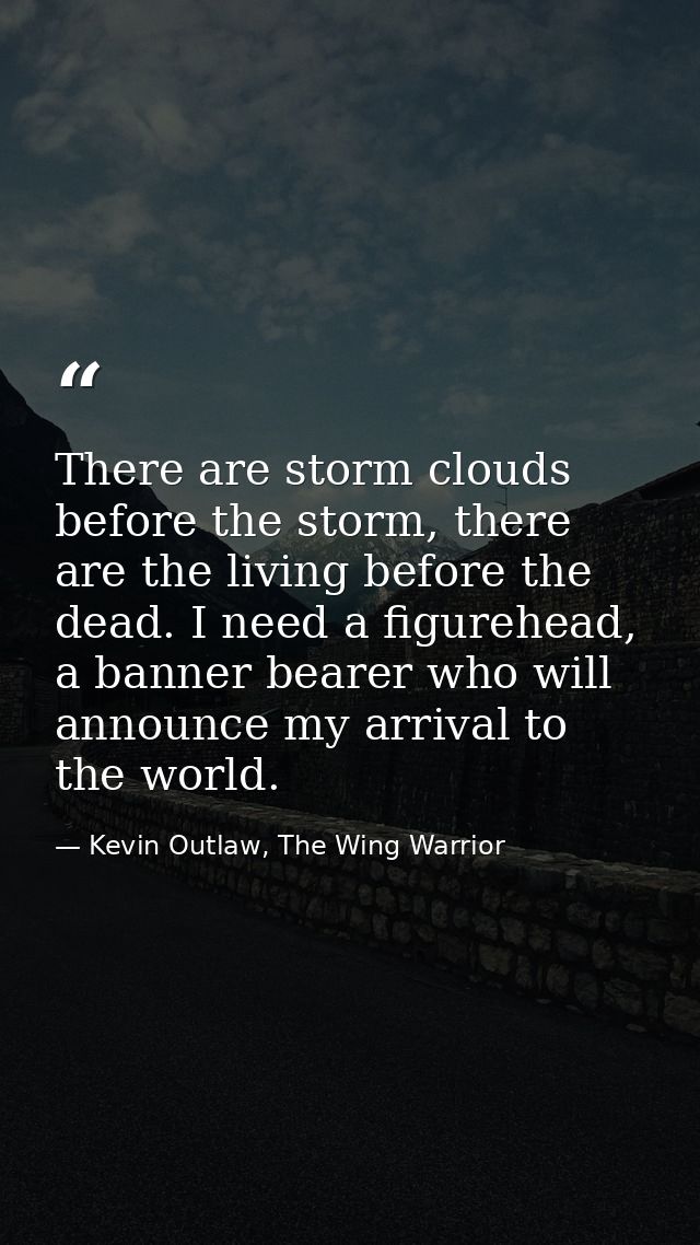 There are storm clouds before the storm, there are the living before the dead. I need a figurehead, a banner bearer who  — Kevin Outlaw, The Wing Warrior