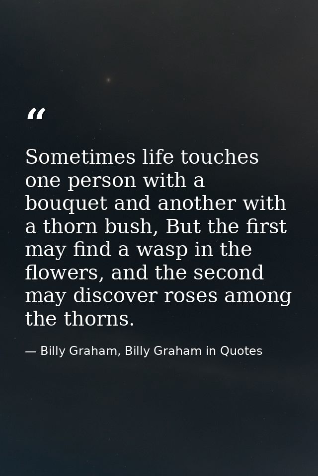 Sometimes life touches one person with a bouquet and another with a thorn bush, But the first may find a wasp in the flo — Billy Graham, Billy Graham in Quotes