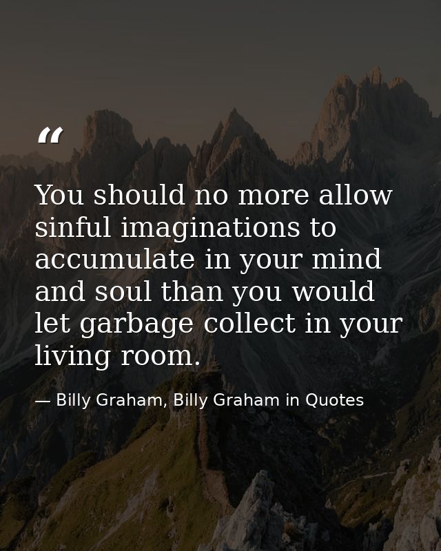 You should no more allow sinful imaginations to accumulate in your mind and soul than you would let garbage collect in y — Billy Graham, Billy Graham in Quotes