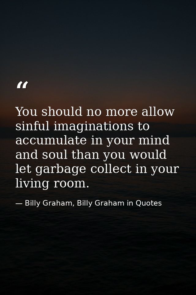 You should no more allow sinful imaginations to accumulate in your mind and soul than you would let garbage collect in y — Billy Graham, Billy Graham in Quotes