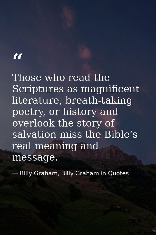 Those who read the Scriptures as magnificent literature, breath-taking poetry, or history and overlook the story of salv — Billy Graham, Billy Graham in Quotes
