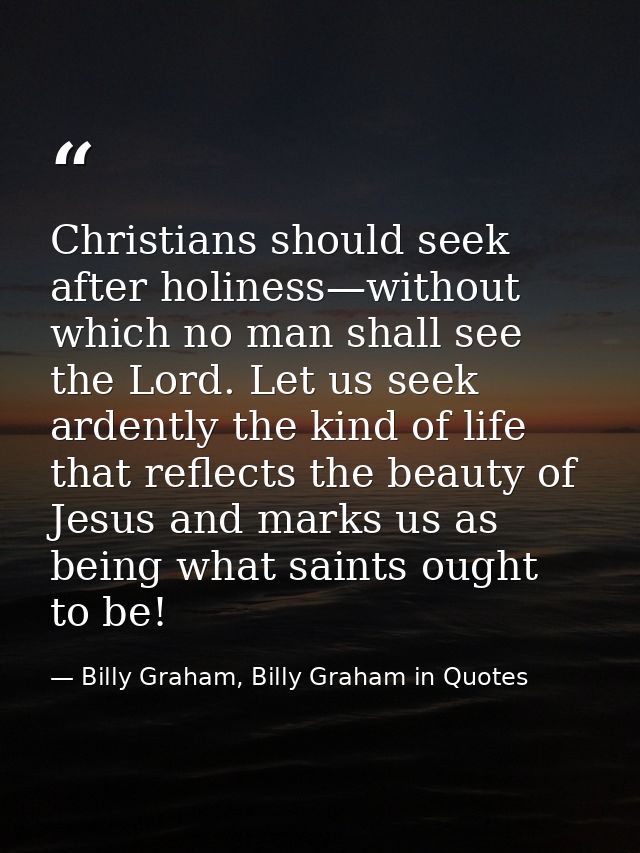 Christians should seek after holiness—without which no man shall see the Lord. Let us seek ardently the kind of life tha — Billy Graham, Billy Graham in Quotes