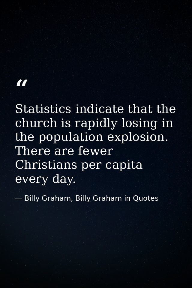 Statistics indicate that the church is rapidly losing in the population explosion. There are fewer Christians per capita — Billy Graham, Billy Graham in Quotes