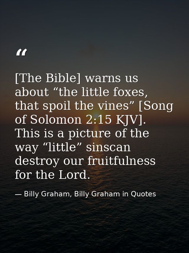 [The Bible] warns us about “the little foxes, that spoil the vines” [Song of Solomon 2:15 KJV]. This is a picture of the — Billy Graham, Billy Graham in Quotes