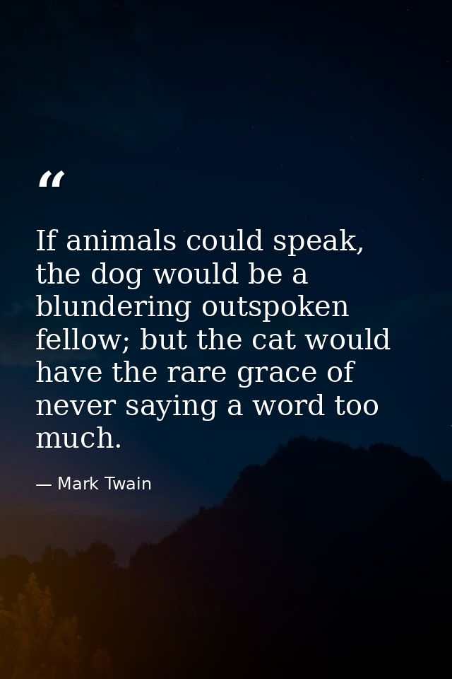 If animals could speak, the dog would be a blundering outspoken fellow; but the cat would have the rare grace of never s — Mark Twain
